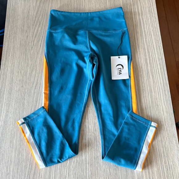 Zyia Active Pants - Zyia Active Janis Light n Tight Hi-Rise 7/8 Leggings Teal Stripe Size 2